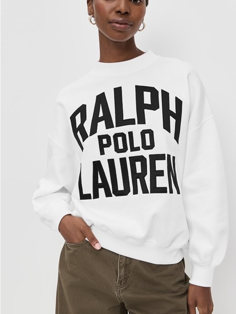 Ralph Lauren White Crewneck Sweatshirt with Bold Black Logo